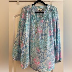 EUC Lilly Pulitzer Multi Via Del Mar silk Elsa blouse